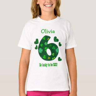 6 Geburtstags-Mädchen-Kleeblatt-Zahl-individuelle T-Shirt