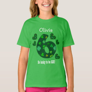 6 Geburtstags-Mädchen-Kleeblatt-Zahl-individuelle T-Shirt