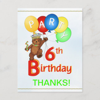 6. Geburtstags-Party-Bär danken Ihnen Einladung