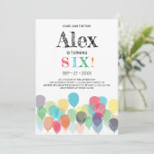 6. Geburtstagsballoons-Party Einladung (Stehend Vorderseite)