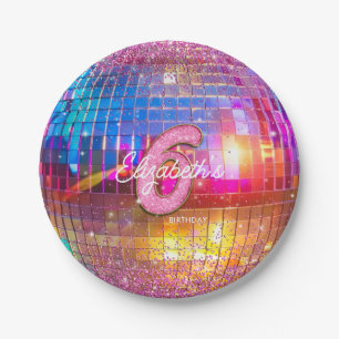6. Geburtstagsfeier Gold Rosa Glitter Disco Kugel Pappteller