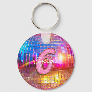 6. Geburtstagsfeier Gold Rosa Glitter Disco-Kugel Schlüsselanhänger