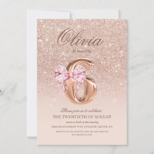 6. Geburtstagsfeier Rose Pink Gold Bow Geburtstags Einladung