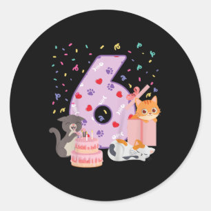 6. Geburtstagskind Niedliche Katze Outfit 6 Jahre Runder Aufkleber