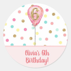 6. Geburtstagsparty Ballon Glitzer Stickers