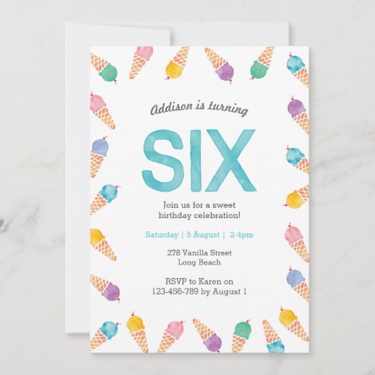 6. Geburtstagsparty | Einladung von Regenbogeneis (Vorderseite)