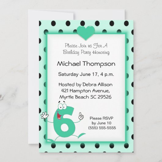 6. Geburtstagsparty Einladungen (Vorderseite)