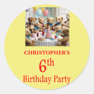 6. Geburtstagsparty Teddy Bears Party Runder Aufkleber
