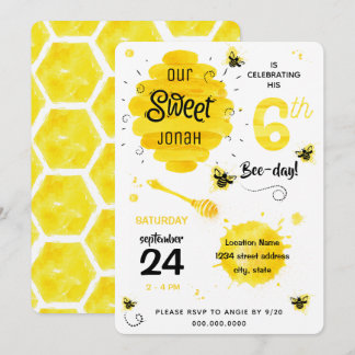 6. Geburtstagspun BEEday Honey Bee Yellow Einladung