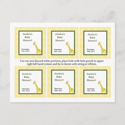 6 Gefälligkeitstags Jungle Babies Giraffe Einladungspostkarte (Vorderseite)