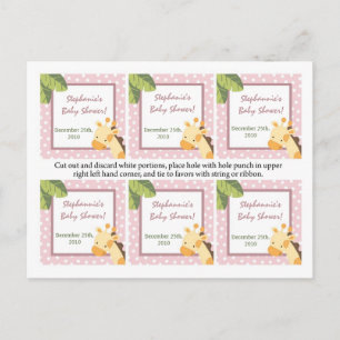 6 Gefälligkeitstags Safari Jungle Giraffe Pink Einladungspostkarte