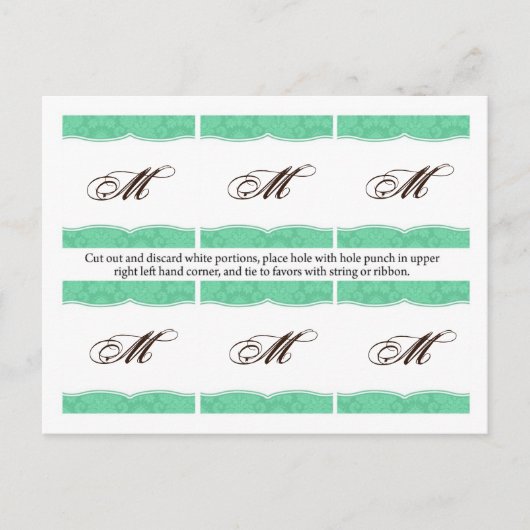 6 Gefälligkeitstriche Minze White Damask Lace Prin Postkarte (Vorderseite)