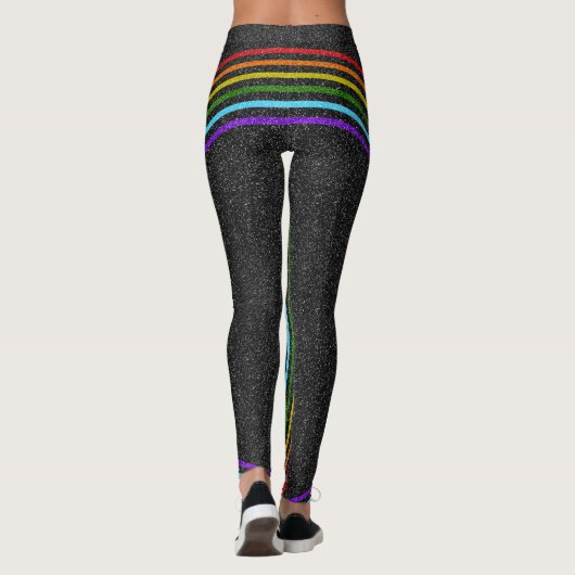 6 Glitzer-Regenbogen in Schwarz auf Shiny Black LG Leggings (Rückseite)