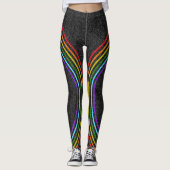 6 Glitzer-Regenbogen in Schwarz auf Shiny Black LG Leggings (Vorderseite)