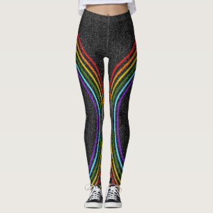 6 Glitzer-Regenbogen in Schwarz auf Shiny Black LG Leggings