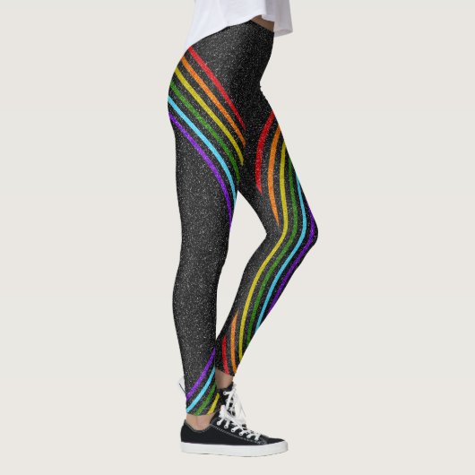 6 Glitzer-Regenbogen in Schwarz auf Shiny Black LG Leggings (Rechts)
