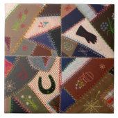 6" Glückshufeisen Vintage Patchwork Crazy Quilt Fliese (Vorderseite)