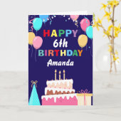 6. Happy Birthday farbenfrohe Ballon Cake Navy Blu Karte (Gelbe Blume)