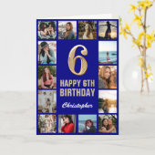 6. Happy Birthday Navy Blue & Gold Foto Collage Karte (Gelbe Blume)