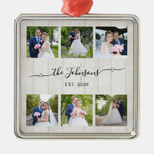 6 Hochzeitsfoto Herz Schwung Signatur Weiße Holz Ornament Aus Metall