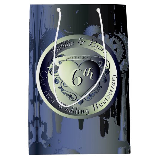 6. Hochzeitstag Bronze-Herz-Medaille Mittlere Geschenktüte (Vorderseite)