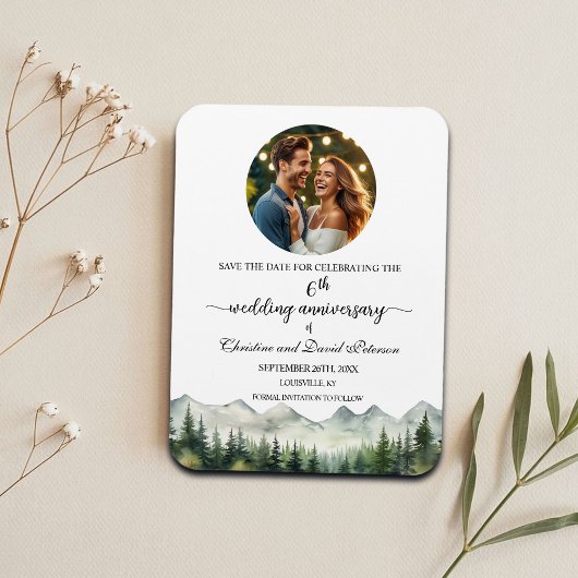 6. Hochzeitstag Save the Date Magnet mit Bergkiefe