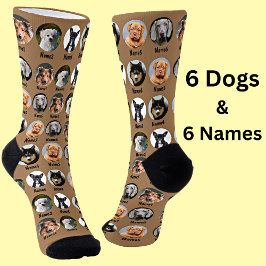 6 Hunde, 6 Namen, Hunde Foto - Personalisiert brau Socken