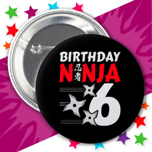 6 Jahre alt Ninja Party Stars Kinder 6. Geburtstag Button