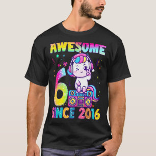 6 Jahre Alte Girls Teens Niedlich Einhorn Musik 6. T-Shirt