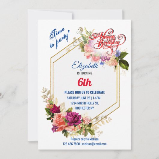 6 JAHRE ALTE MÄDCHEN EINLADUNG (Vorderseite)