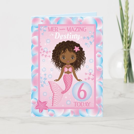 6 Jahre alte schwarze Meerjungfrau | Happy Birthda Karte (Vorderseite)