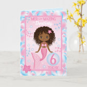 6 Jahre alte schwarze Meerjungfrau | Happy Birthda Karte (Gelbe Blume)