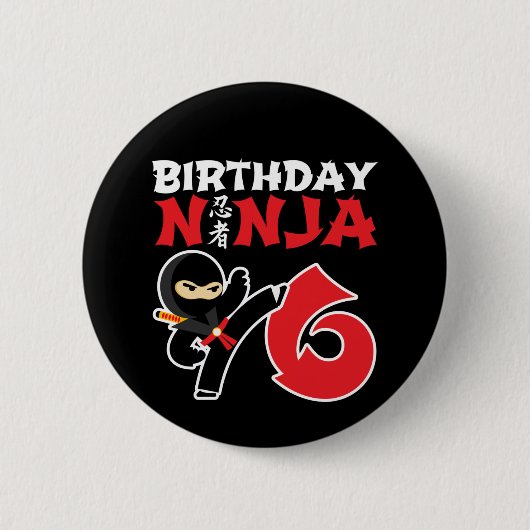 6 Jahre alter Karate Ninja Party Kinder 6. Geburts Button (Vorderseite)