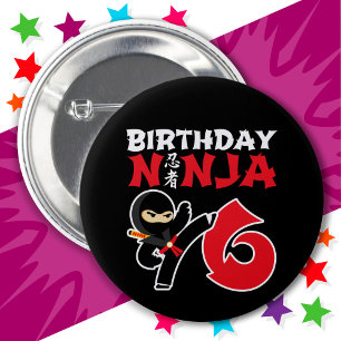 6 Jahre alter Karate Ninja Party Kinder 6. Geburts Button