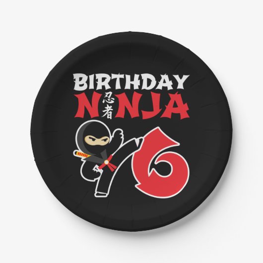 6 Jahre alter Karate Ninja Party Kinder 6. Geburts Pappteller (Vorderseite)