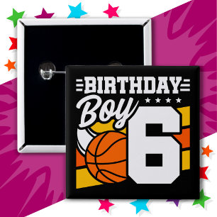 6 Jahre altes Basketball Party Thema 6. Geburtstag Button