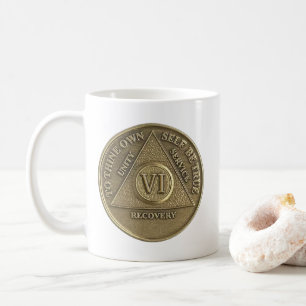 6 Jahre nüchterne Medallion Coin Happy Jubiläum Kaffeetasse