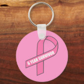 6 Jahre Überleben (Rosa Brustkrebs Schleife) Schlüsselanhänger (Vorderseite)