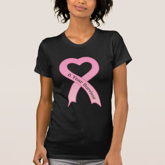 6 Jahre Überleben Rosa Ribbon Ladys Black T - Shir T-Shirt