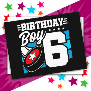 6-jähriges Hockey Party Thema 6. Geburtstag Junge Postkarte