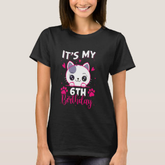 6-jähriges Mädchen Geburtstag Katze Für Mädchen Es T-Shirt