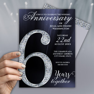 6. Jubiläum Diamant Silber Mitternachtsblau Jahre Einladung