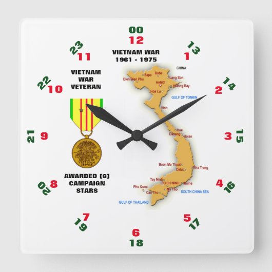 6 KAMPAGNE STARTEN VIETNAM KRIEG VETERAN QUADRATISCHE WANDUHR (Vorderseite)