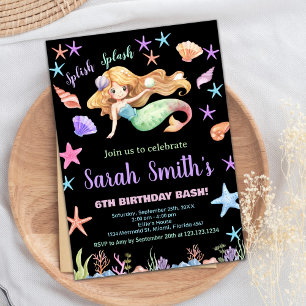 6. Lila unter der Meerjungfrau Geburtstag Einladung