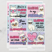 6 Llama Kids Valentinstag Cards Briefbogen (Vorne/Hinten)