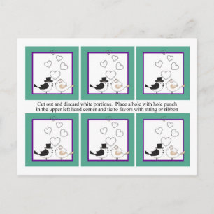 6 Love Birds Aquamarin/Lila Gastgeschenk Hochzeit Postkarte