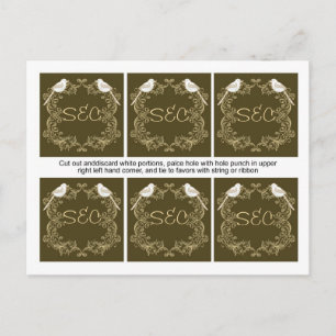 6 Love Birds Brown/Creme Gastgeschenk Hochzeit Tag Postkarte