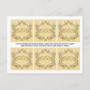 6 Love Birds Brown/Tan Gastgeschenk Hochzeit Tags Postkarte