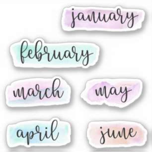 6 Monate des Jahres - Januar bis Juni - Wasserfarb Aufkleber