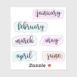 6 Monate des Jahres - Januar bis Juni - Wasserfarb Aufkleber